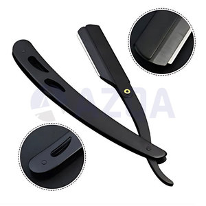 Wholesale Stainless Steel Black Color Coated Barber Folding <b>Razor</b> with <b>Single</b> <b>Blade</b> for Professional Face Shaving Beard Grooming - Product Image 3