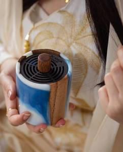FAIZA CRAFT Hand-made Eco-friendly Crystal-studded Epoxy Resin Premium Acacia Wood Arabic Incense <b>Burner</b> Delicate Floral Accents - Product Image 5