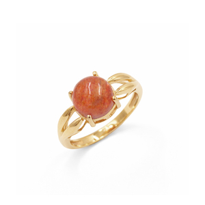 1 Micron Gold Plated and Rhodium Plated Classic Sunstone Round Cabochon V Shape Band Designer <b>Statement</b> <b>Ring</b> for Wedding Party - Product Image 2