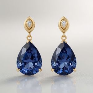 Boucles d'oreilles pendantes tendance en or 18 carats et platine avec tanzanite en forme de poire et diamants, bijoux élégants pour femmes, fabricant OEM - Product Image 4