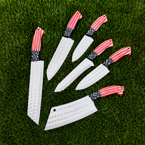 ชุดมีดเชฟ 6 ชิ้น ผลิตด้วยมือโดย Edge Master ด้ามจับเรซิ่นสแตนเลส ออกแบบสำหรับคนถนัดทั้งสองมือ ใบมีดยาว 5 นิ้ว พร้อมซองหนัง - Product Image 3