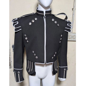 Mens Black Wool Handmade Doublet <b>Jacket</b> Scottish Guards Style <b>Silver</b> Trim Hidden Front Zip Highland - Product Image 1