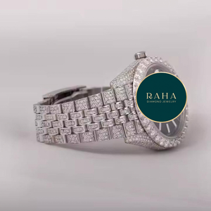 RAHA Luxury Diamond <b>Watch</b> Stainless Steel Case 41mm Analog Mechanical Unisex Fashion Bracelet Water Resistant Butterfly <b>Clasp</b> - Product Image 4