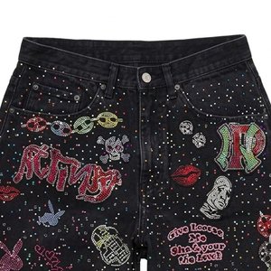 Nuevos Shorts de Mezclilla de Alta Calidad para Hombre con Logotipo Bordado Personalizado y Pedrería, Shorts Casuales de Estilo Urbano para Verano, para Actividades al Aire Libre - Product Image 5