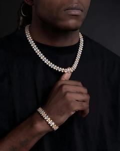 Men's 18K Gold Plated Cross Chain <b>Bracelet</b> With Zircon Channel Setting Hiphop Style Everyday Wear - Product Image 1
