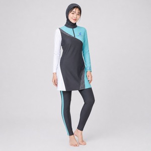 Nouvel ensemble de bikini modeste pour femmes musulmanes, uni/à motifs, entièrement couvert, anti-UV, respirant, séchage rapide, maillot de bain de qualité supérieure pour la plage - Product Image 6