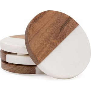 Luxury Wood Marble <b>Drink</b> <b>Coasters</b> Manufacturer and Exporter Custom Logo Wood and Marble <b>Coaster</b> Set OEM ODM - Product Image 1