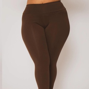 High Waisted Full Length Solid Brown <b>Leggings</b> Plus Size Stretch Knitted Spandex <b>Nylon</b> Women's Basic All Seasons Wear - Product Image 3