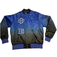 Zeta |   Phi |   Blouson Bomber Beta en satin avec patchs brodés, style sororité, logo personnalisé sur le devant, coupe-vent unisexe