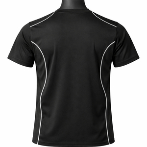 T-shirt sportif à manches courtes pour homme, noir, coupe ajustée, col rond, en polyester tricoté, couleur unie, séchage rapide - Product Image 2