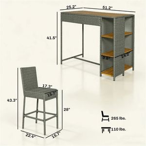 Ensemble de meubles de patio pour bar extérieur gris, 5 pièces, comprenant des tables et des chaises - Product Image 6