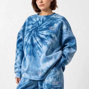Ensemble de survêtement streetwear 2-en-1 pour femme, col roulé respirant, tie-dye bleu, coupe ample, automne - Product Image 6