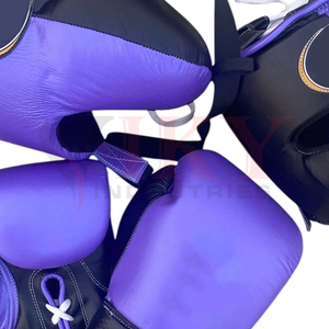 Gants de boxe professionnels, protège-tête, protège-glandes, équipement de protection pour entraînement MMA, logo personnalisé, ensemble d'équipement de boxe violet et noir - Product Image 5