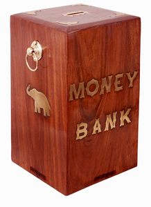 Big Size <b>Money</b> Bank With Lock / Sheesham Wood/Size Large / Classic, Brown - Product Image 1