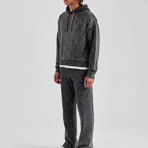 Survêtement personnalisé avec logo imprimé, respirant, style urbain, orné de strass 3D, grandes tailles, 100 % coton, marque privée, pour hommes et femmes - Product Image 1
