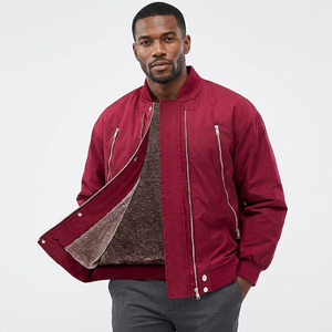 Men's Red <b>Jacket</b> Stand Collar Zipper Closure <b>Fleece</b> Lining Windproof Winter Casual <b>Thick</b> - Product Image 5
