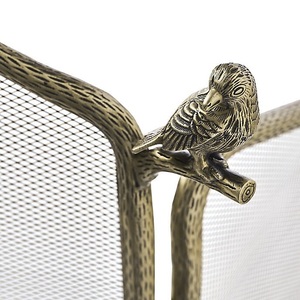 Écran de protection pliable en métal pour foyer, motif branche d'oiseau inspiré de la nature, résistant à la chaleur, décoratif - Product Image 2