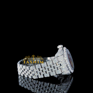 Nouvelle montre automatique en quartz avec verre mélangé, date, diamants Moissanite qualité VVS, style sport, mode, hip-hop, bicolore jaune - Product Image 4