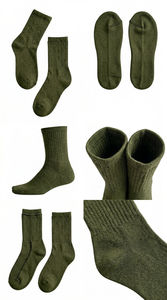 Olive Green Ankle Thermal <b>Socks</b>-<b>Thick</b> Ribbed Anti-Slip Stretchy Spandex/Polyester/Cotton <b>Winter</b> Outdoor Workwear Customizable - Product Image 5