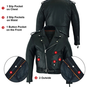 Veste de moto en cuir véritable pour homme, noire, col rabattu, fermeture éclair, ceinture, coupe classique, pour l'hiver - Product Image 5