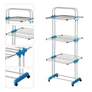 Polished SS 202 Stainless Steel Three Tier Laundry <b>Dryer</b> Silver Mirror Finish Rolling Clothes Stand Minimalist Column - Product Image 1