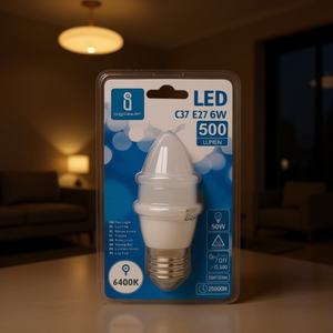 หลอดไฟ LED C37 E27 6W 6400K แสงเดย์ไลท์ 500 ลูเมน 25000H เปิด-ปิด 12500 รอบ 130V 50Hz - Product Image 3