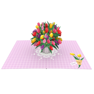 Carte de vœux 3D personnalisée en forme de bouquet de tulipes avec enveloppe, art papier fait main, cartes de vœux 3D pour toutes les occasions - Product Image 1