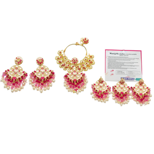 Pendientes colgantes de oro chapado con piedras Kundan y cuentas Meenakari con Maangtikka, joyería de moda. - Product Image 2