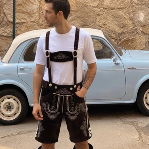 Pantalones Cortos de Cuero Genuino ZASSON SPORTS ZSF-Bjj-9025, Lederhosen Bávaros Tradicionales Alemanes Unisex para Oktoberfest, Fabricación OEM - Product Image 1