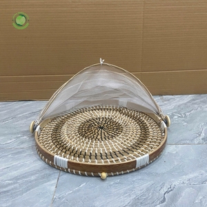 Seagrass food <b>cover</b> with round brown pattern Kitchenware and <b>table</b> decoration Wholesale eco-friendly Made in Viet Nam - Product Image 3