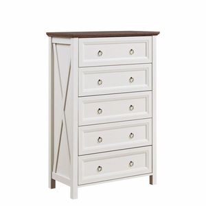 Farmhouse Style Wood Rustic Tall Dresser Chest 5 Drawers Bedroom Organizer for Living Room Elegant Farmhouse Dressers - Product Image 1