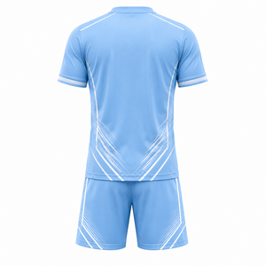 Conjunto de Camiseta y Pantalones Cortos de Fútbol para Hombre, Azul Claro, Geométrico, Cuello en V, Manga Corta, Absorbe la Humedad, Impresión Sublimada, para Todas las Temporadas - Product Image 2