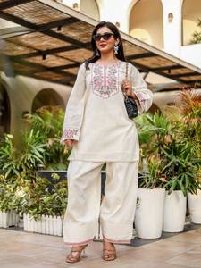 Beautiful Pure Khadi Cottan With Embroidery Work with fency Lace Border 2pc <b>TOP</b>-PANT Set - Product Image 1