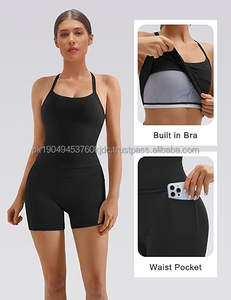 Conjuntos Deportivos de 2 Piezas para Mujer, Shorts de Cintura Alta con Bolsillos, Top Deportivo con Sujetador Incorporado, Cuello en V, Transpirable, Antibacterial - Product Image 2