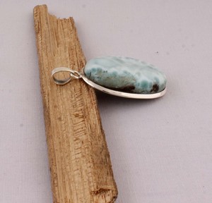 Collar con Colgante de Malaquita Natural Vintage al por Mayor, Plata de Ley 925, Engaste Ovalado Grande, Piedra Azul Caribeña - Product Image 4