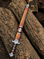 Épée viking en acier damas forgé à la main avec fourreau en bois, design antique plaqué argent, objet de collection artistique