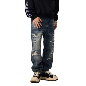 Pantalones de Hombre de Alta Calidad, Estilo Urbano, con Bordado Sólido, Parches de Mezclilla, Desgastados, Corte Regular, Personalizados - Product Image 4