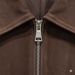Veste en cuir suédé marron pour homme, style workwear, col rabattu, fermeture éclair, coupe classique, vêtement d'automne, couleur unie - Product Image 6