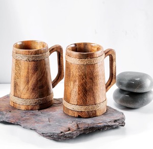 Chope à bière en bois faite à la main, style vintage avec anse en corde, réutilisable pour adultes, cadeau de fête, randonnée - Product Image 4