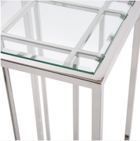 Table console moderne en acier inoxydable avec plateau en verre transparent pour l'entrée de la maison et la décoration de mariage en hôtel
