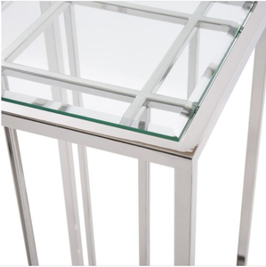 Table console moderne en acier inoxydable avec plateau en verre transparent pour l'entrée de la maison et la décoration de mariage en hôtel - Product Image 3