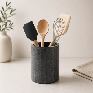 Porte-ustensiles en céramique finition granit, texture mate, haute résistance, résistant à la chaleur, base antidérapante, rangement pour comptoir de cuisine - Product Image 1