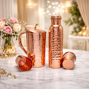 ขวดทองแดงแท้ ขวดทองแดงตีลาย ชุดขวดทองแดง ขวดทองแดงอายุรเวท ขวดทองแดงทำมือ ขวดทองแดงพรีเมียม - Product Image 1