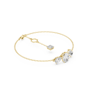 Bracelet en diamants multi-formes en or rose massif 9K 10K 14K 18K avec diamants CVD de laboratoire VVS DEF, tailles ovale, poire et émeraude, trois pierres - Product Image 3