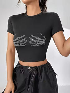 T-shirt court tendance à prix de gros, personnalisable selon la demande du client, haute qualité, grande taille, avec strass - Product Image 5