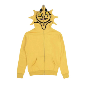 Men's Black Hooded <b>Zip</b>-<b>Up</b> Sweatshirt With Star And Lightning Embroidered Design Pattern Regular Fit Casual Autumn Wear - Product Image 2