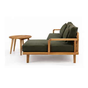 Conjunto de Sofá en Forma de L para Exteriores de Madera de Teca Sólida con Cojines Verde Oliva Oscuro y Mesas de Centro Redondas para Patio, Piscina, Hotel, Resort - Product Image 4