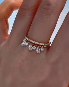 Anillo de Plata de Moda con Forma de Pera, Ajustable, con Siete Piedras de Circonia Cúbica, Regalo de Aniversario de Boda para Mujer - Product Image 2