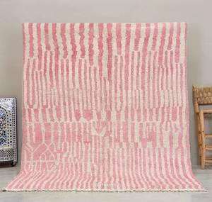 Tapis Beni Ourain 100% laine noué à la main – Tapis berbère marocain géométrique shaggy fait main, taille personnalisée, vente en gros - Product Image 4