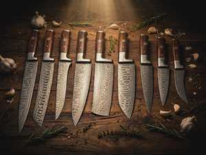 Ensemble de couteaux de chef en acier Damas, 9 pièces, ensemble de couteaux de cuisine à manche en bois fait main, cadeau professionnel pour chef. Avec Leather Rap. - Product Image 5